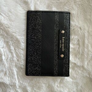 Kate Spade Black Glitter Stripe Card Holder
